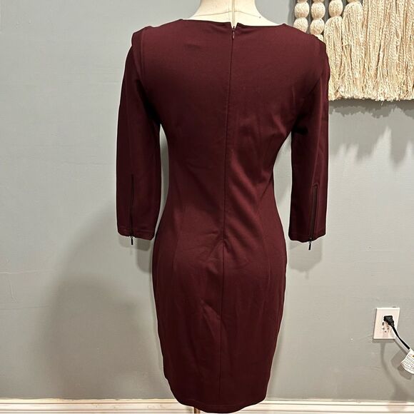 Kenar Burgundy Red 3/4 Sleeve Fitted Stretch Dress Size 6 - Picture 5 of 9